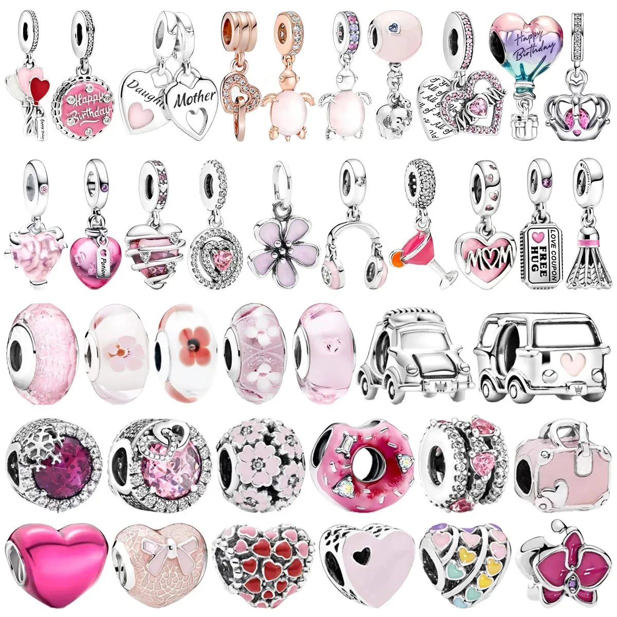 

Оригинальная Подвеска из серебра 925 пробы в виде розового животного, сердца из венецианского серебра, подвеска из бусин для браслета pandoradiy, Женская бижутерия, подарок