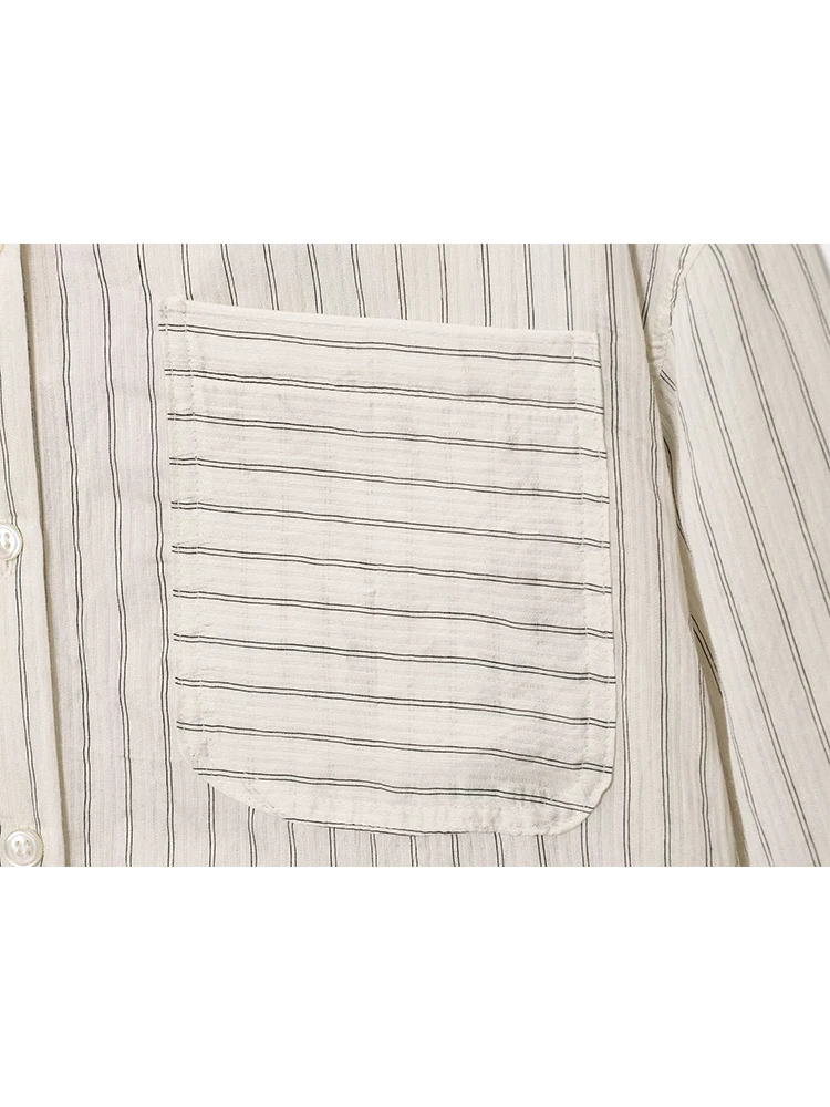 TFMLN Autumn Long Sleeve Shirt For Women Fashion Stripe Pocket Vintage Streetwear Loose Fit Comfortable Daily Commute Outfit