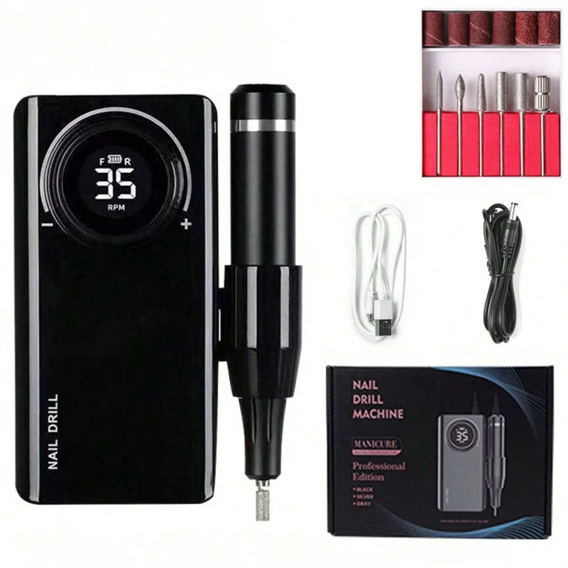 Nail Drill 35000RPM Nail Polishing Machine Portable Acrylic Gel Nail Polishing and Polishing Rig with 6 Nail Drills 3