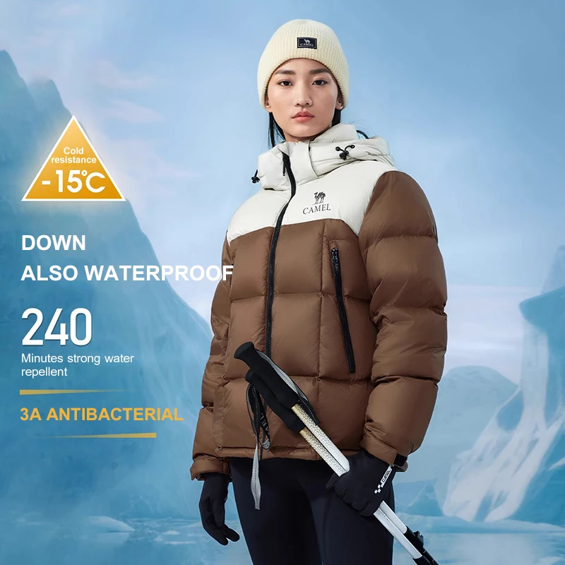 GOLDEN CAMEL Outdoor Down Jackets for Men Women Water-repellent 3A Antibacterial Winter Coats Thick Warm Workwear Hooded Jacket