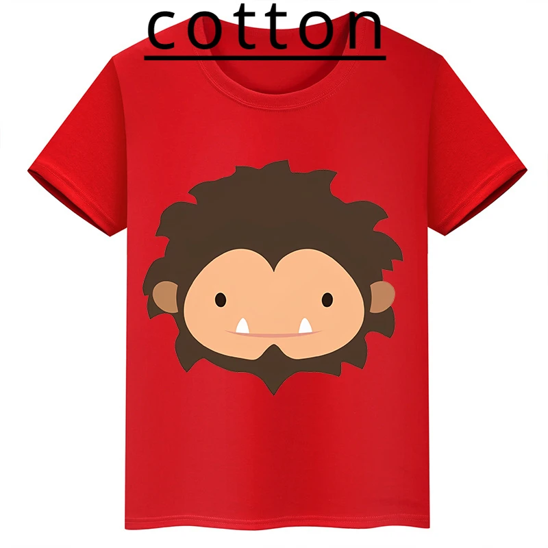 thumbnail image 1 of Camiseta de algodón roja de manga corta de verano para niños y niñas con estampado de cabeza grande de Sasquatch furtivo, 1 of 5