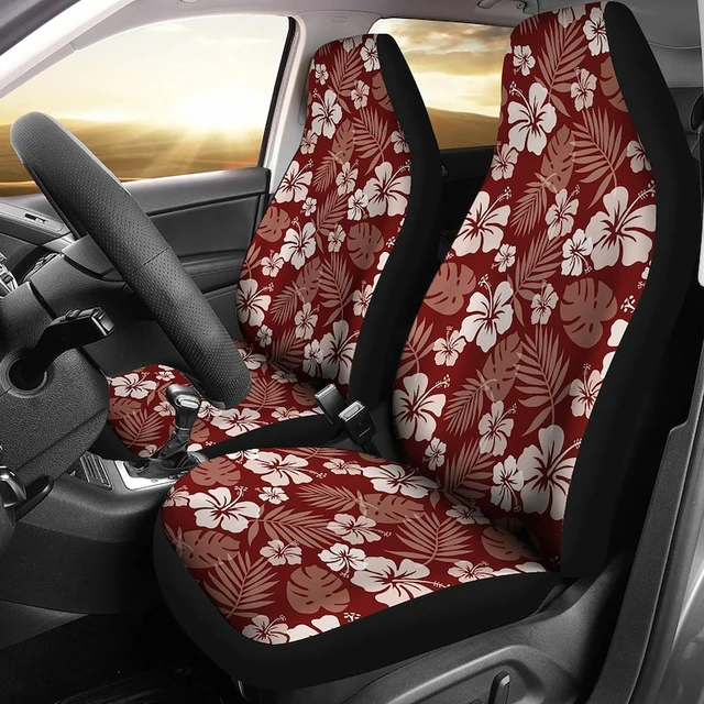 Set Of 2 Maroon And White Pu Leather Car Seat Cover For Four