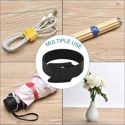 

50Pcs Reusable Black Cable Cord Nylon Strap Hook Loop Ties Tidy Organiser Tool Hook And Loop Cable Ties Multiple