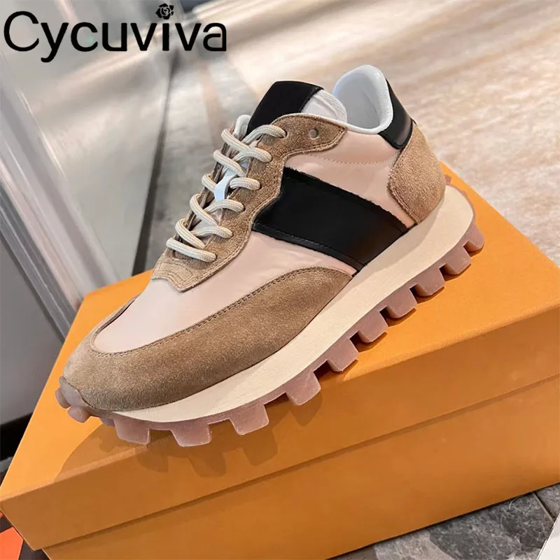 

Patchwork Suede Lace Up Sneakers Women Thick Sole Comfortable Flat Platform Shoes Spring Casual Designer Walking Shoes For Women