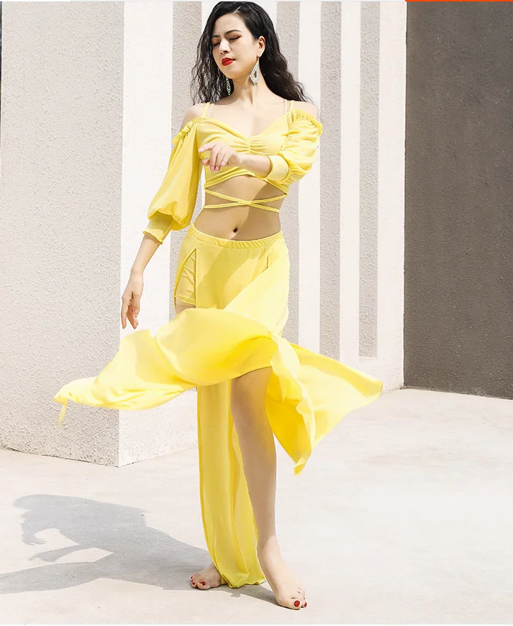 

Belly dance training clothes show thin water gauze sexy off shoulder suit