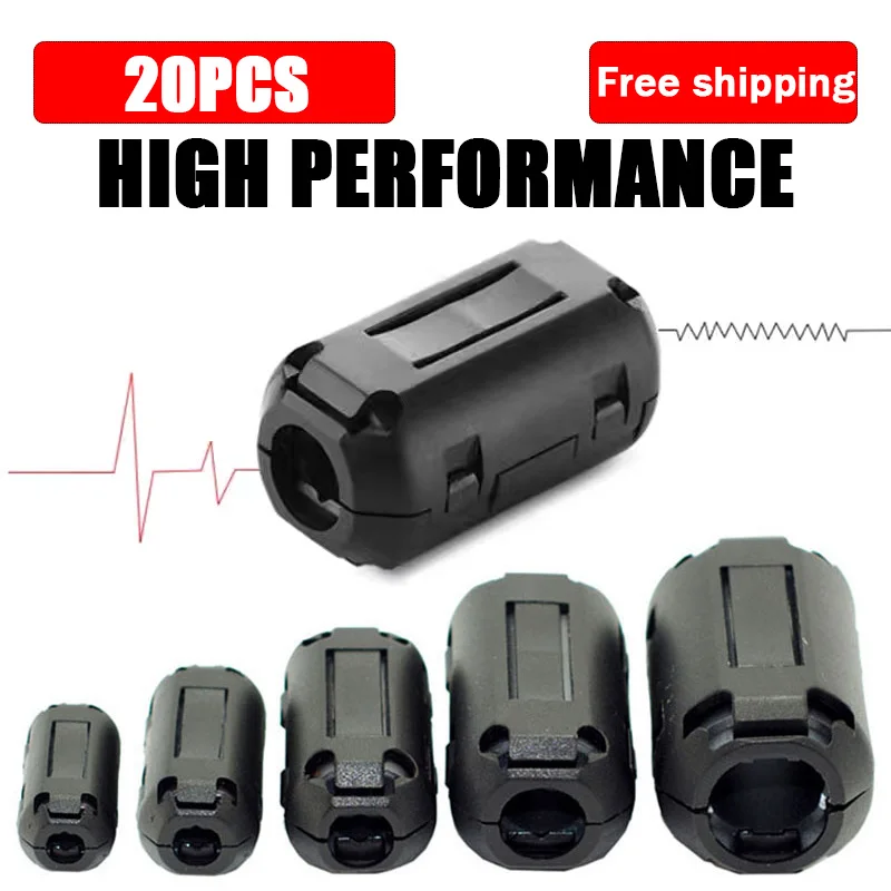 Black Magnetic Snap-on Anel Clamp Ferrite Bead Choke Coil Filtro de Ruído Clip Cabo Emi 3.5 mm mm mm mm 11 mm 13 mm 15 Milímetros 20 Peças