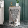 Silver Mirrored End Table, Crystal Inlay Side Table Accent Table, Small Mirrored Coffee Table for Living Room 4