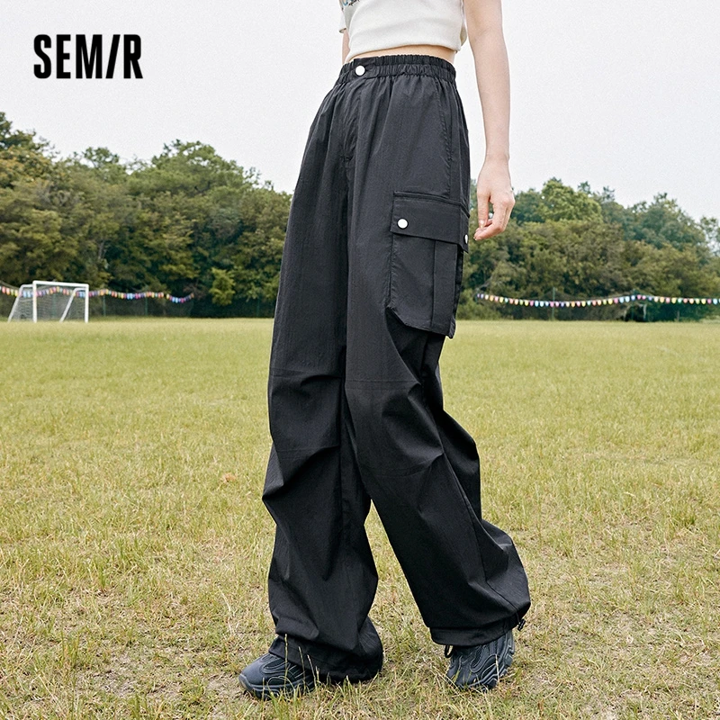 Semir 2023 Women Pants Elastic Waist Simple Autumn New Texture Solid Color Drawstring Wide-Leg Pants Hsome Pants for Women