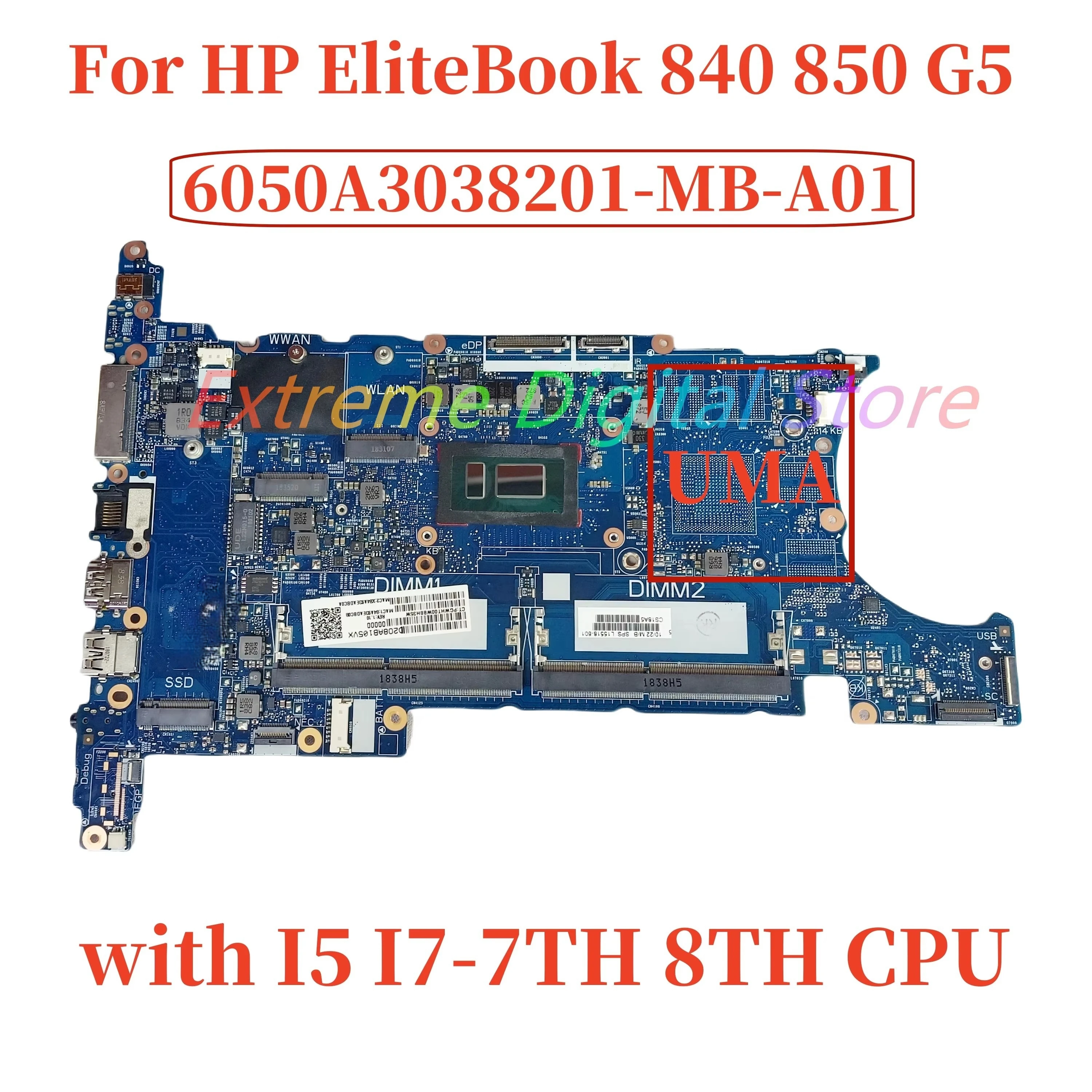 Carte Mère HP Elitebook 840 G5 - I5-8250u - Pour Pièces / HS - Dégât Des Eaux