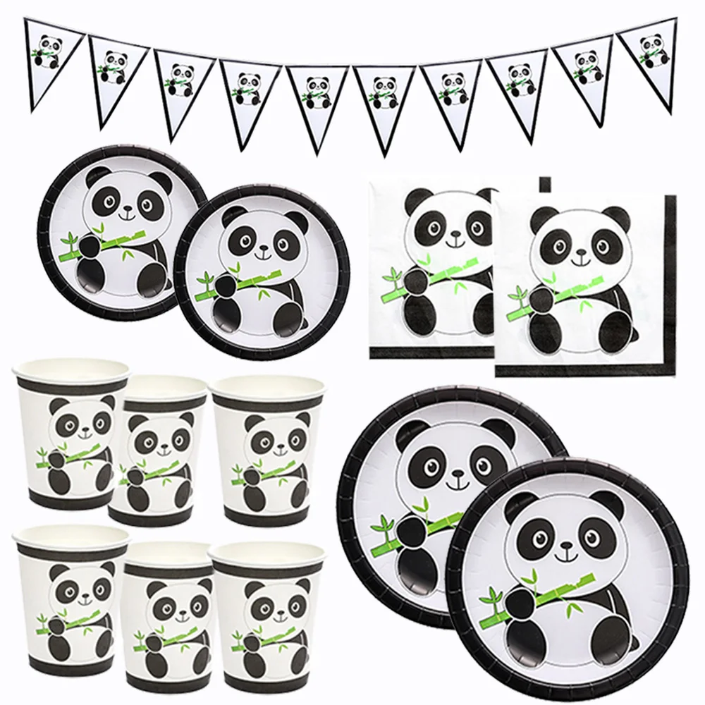 

51Pcs Panda Party Baby Shower Kids Birthday Decorations Disposable Tableware Set Plates Cups Napkins Banner