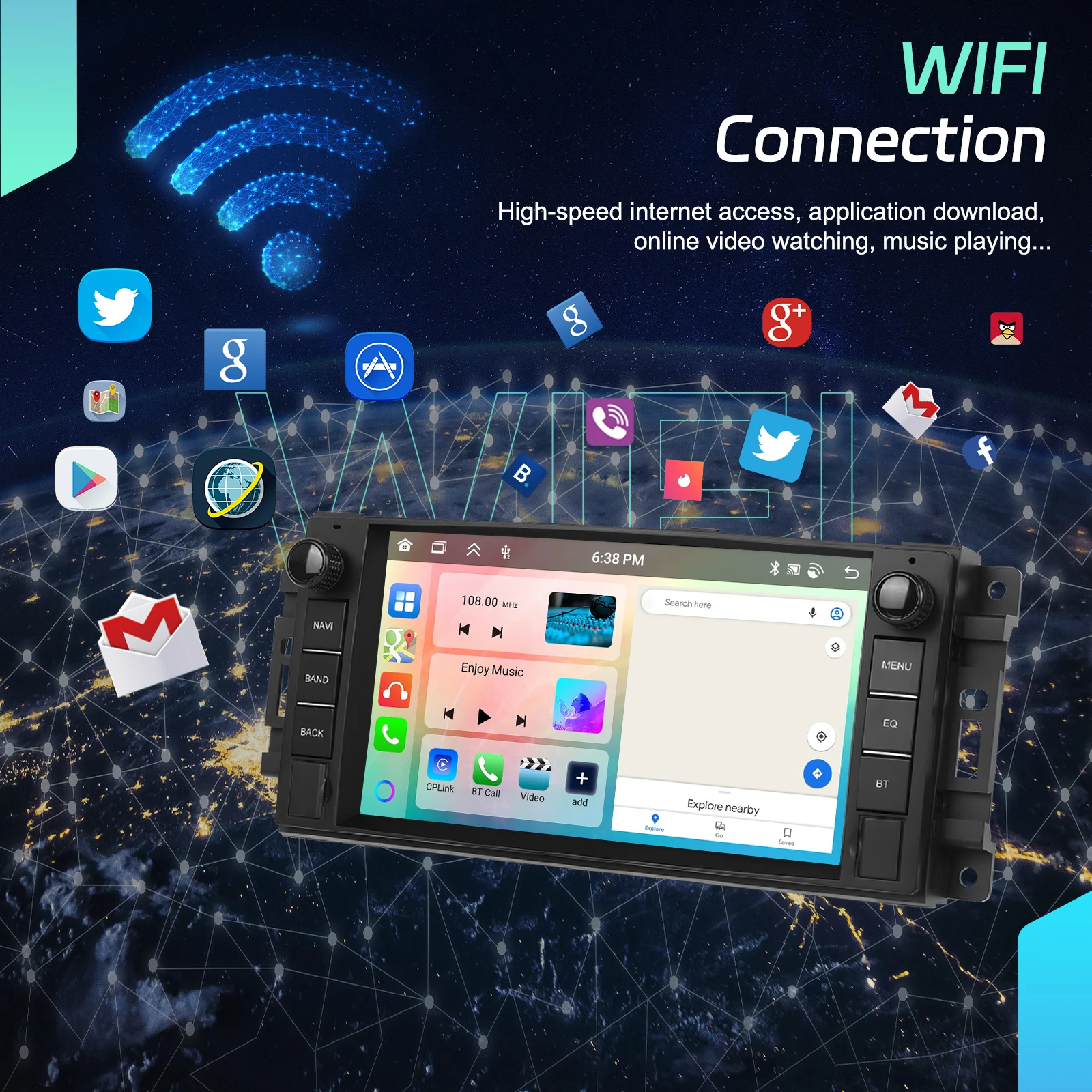 Radio para coche Podofo Android 2 Din 4G + 64G 7" para Chevrolet/Chrysler/Jeep/Dodge, estéreo para coche, Wifi, navegación GPS, sistema inteligente para coche, CarPlay, Android, unidad principal, BT, FM, Autoradio 3