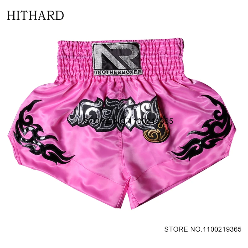 Muay Thai Shorts Black Satin Polyester Kick Boxing Shorts for Mens Womens Kids Gym Sanda Martial Arts MMA Training Competition