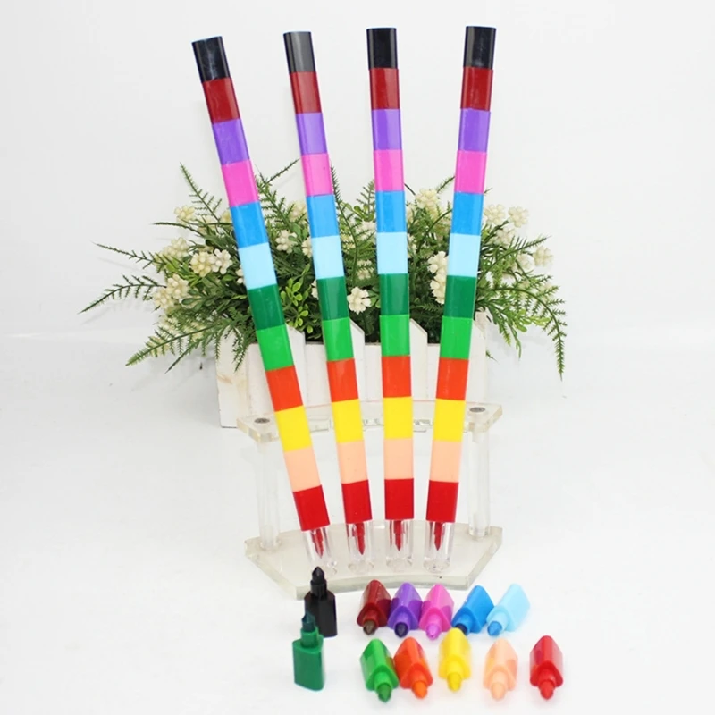 5Pcs Stackable Crayon Pencils Crayon Party Favor Kid 12 Color Building Blocks for School Boy Girls