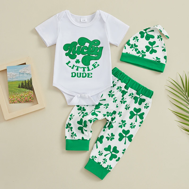

Ins Style Baby Chic Irish Day Clothing Sets Romper High Waist Pants Hat Sets Newborn Infant Baby Girl Boy Cotton 3pcs Outfits