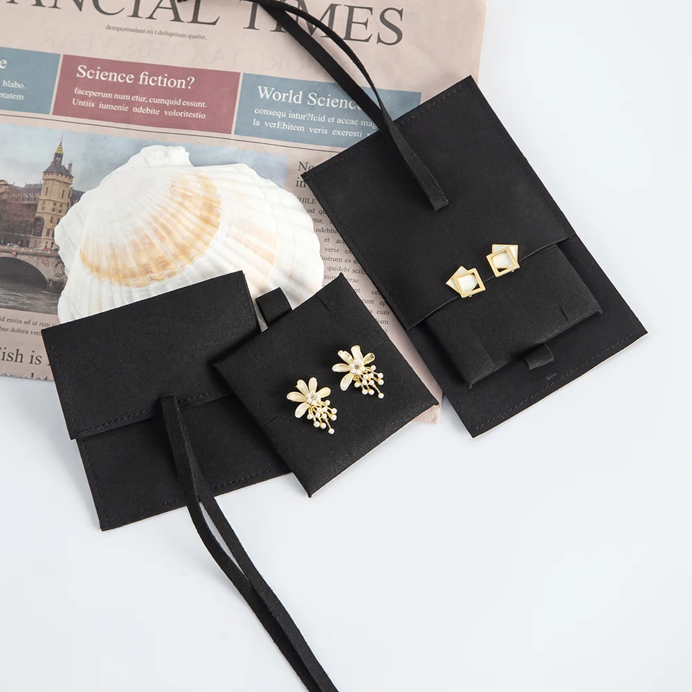Hot Sale Jewelry Bags Suede Jewelry Pouch With Card Insert Jewelry Necklace Bracelet Packaging Pouch Envelope Microfiber Pouch