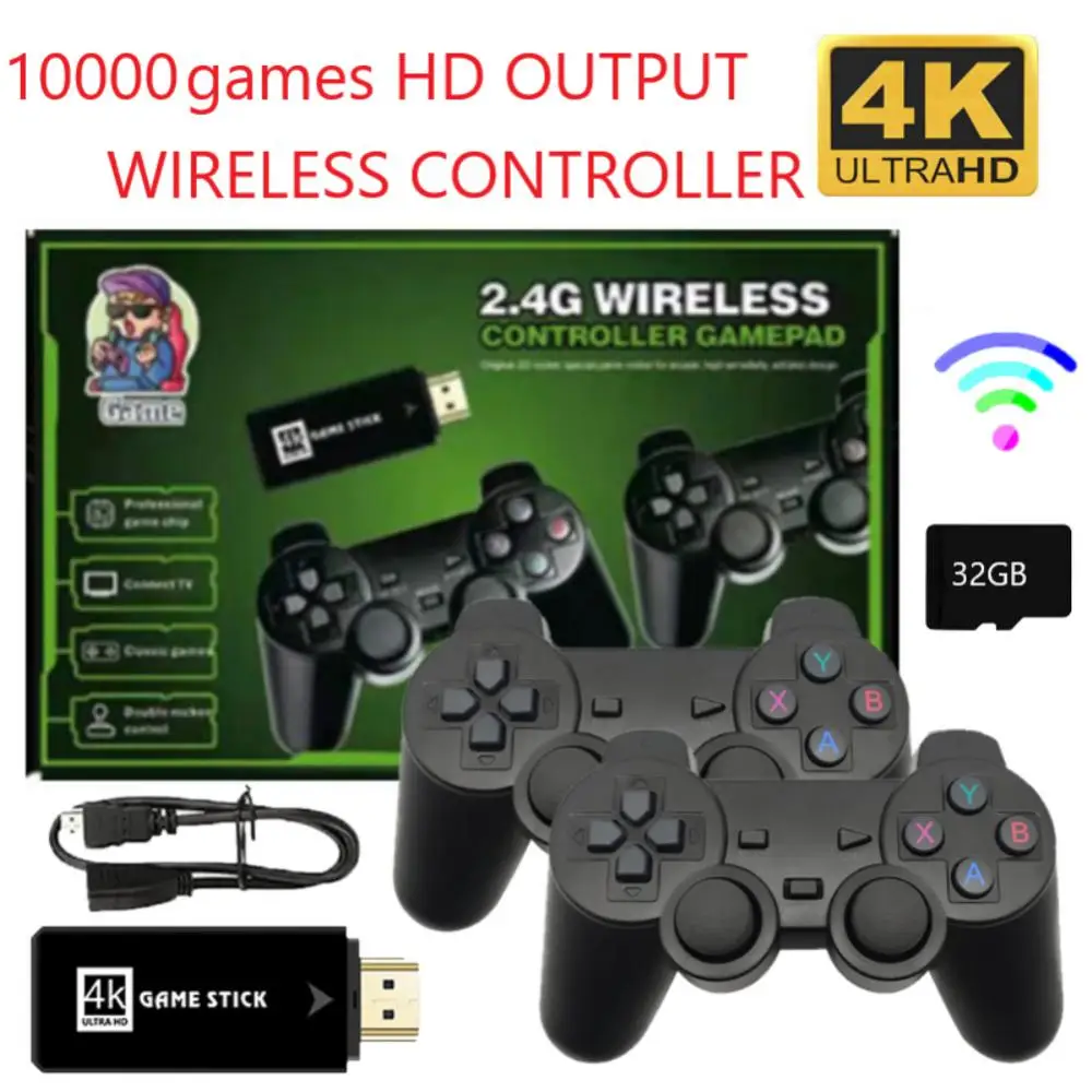 4K HD Game Stick Retro Video Game Console 10000 Games+2X Wireless Controller