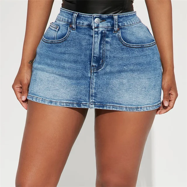 Jean Shorts Denim Wrap Button Skirt Sexy Slim Button Splice High
