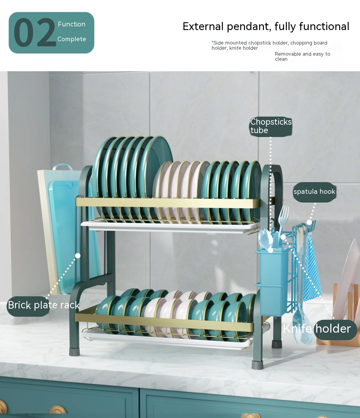 Description Picture 3 of item3 Tiers Dish Drying Rack Dish Drainer Holder with Tray Kitchen Sink Counter Organizer Storage Shelf Tableware Drainboard