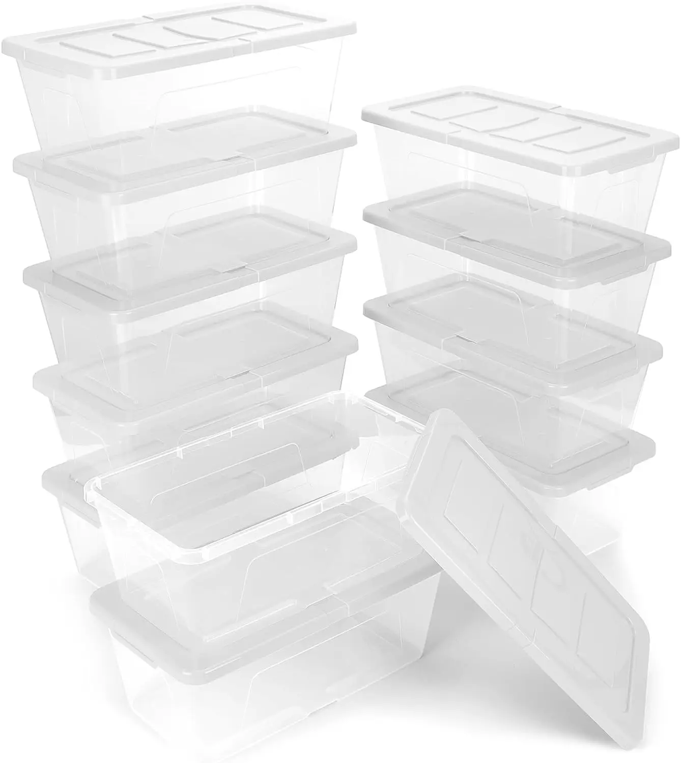 

12 Pack Plastic Storage Container w/ Snap Lids, Stackable Shoe Organizer Boxes Storage Baskets for Organizing Closet Organizers