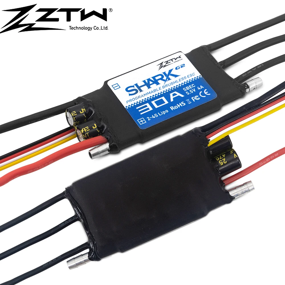 ESC 20A-100A 2-6S pour drone FPV, installé sur un bras de drone avec moteur brushless, prêt pour le vol.