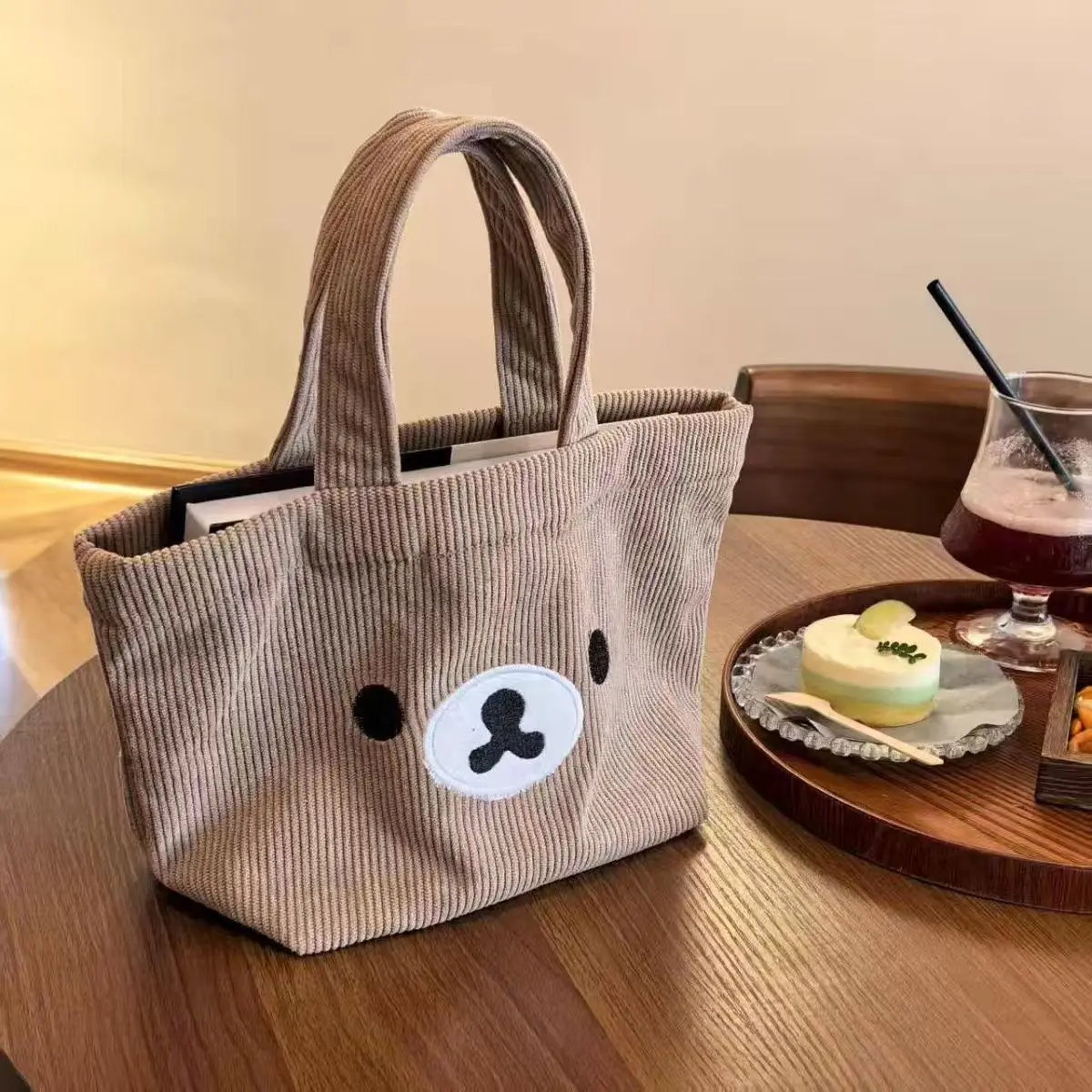 Borsa tote in velluto a coste Rilakkuma, borsa portatile estetica di grande capacità, borsa casual da pendolare per donna - immagine 6