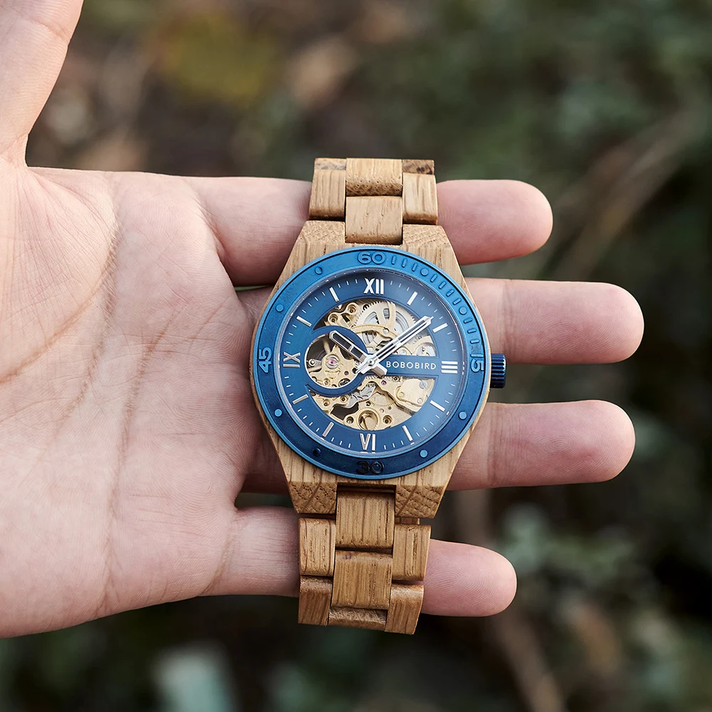 BOBO BIRD-Montre-bracelet en bois pour homme, montre mécanique automatique évidée, cadeau parfait pour la fête des pères, boîte en bois, nouvelle mode, 2023