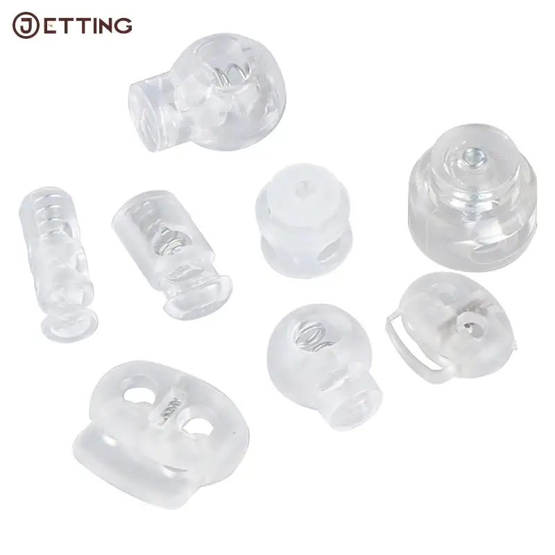 

10pcs Plastic Cord Lock Stoppers Cord Ends Toggles Clip Buckles Transparent Clear Frost Shoelace Sportswear DIY Bag Accessories