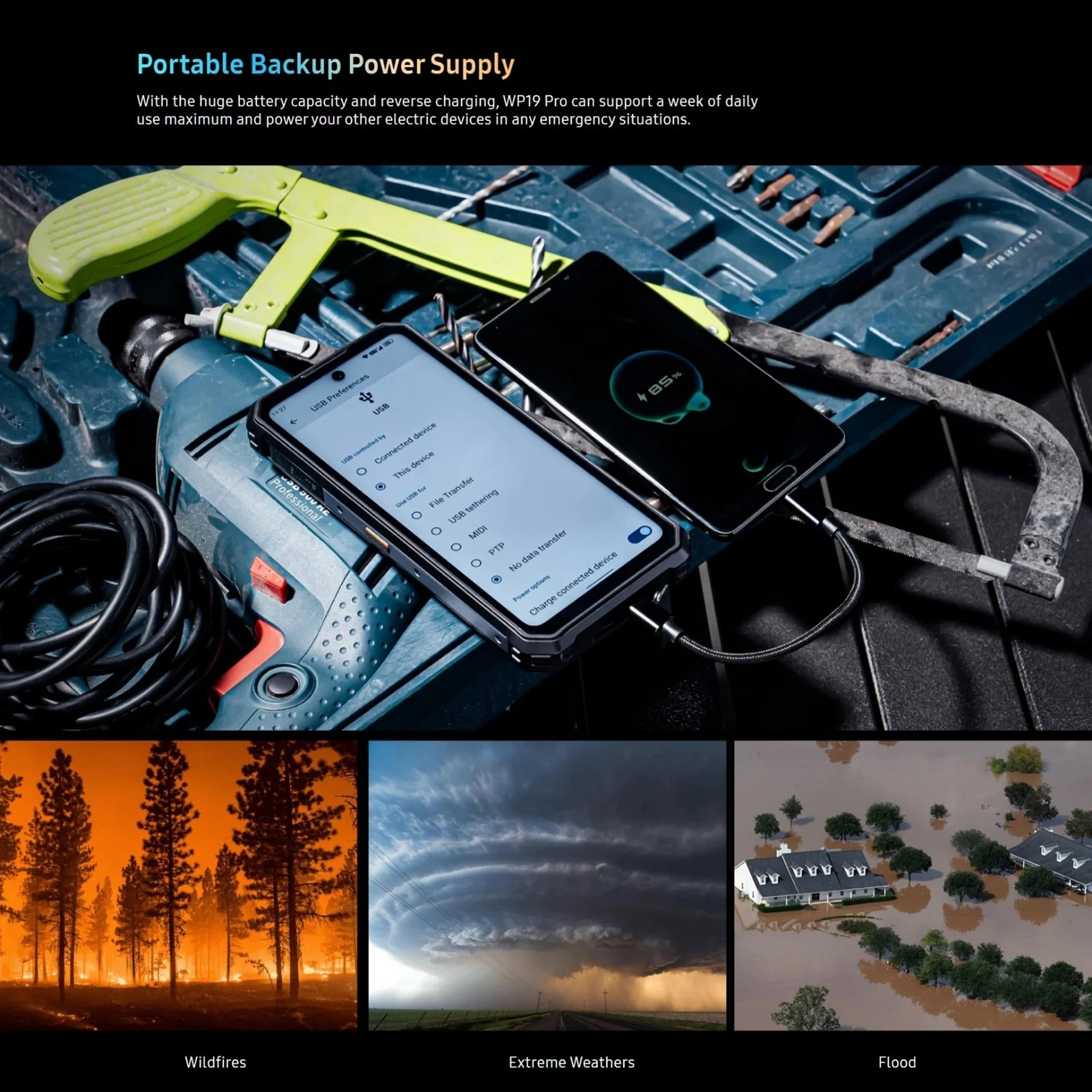 Oukitel WP19 Pro Rugged Phone 8GB+256GB 6.8inch FHD+ 64MP Camera 22000mAh MediaTek Helio G99 120Hz NFC 4G Mobile Phone