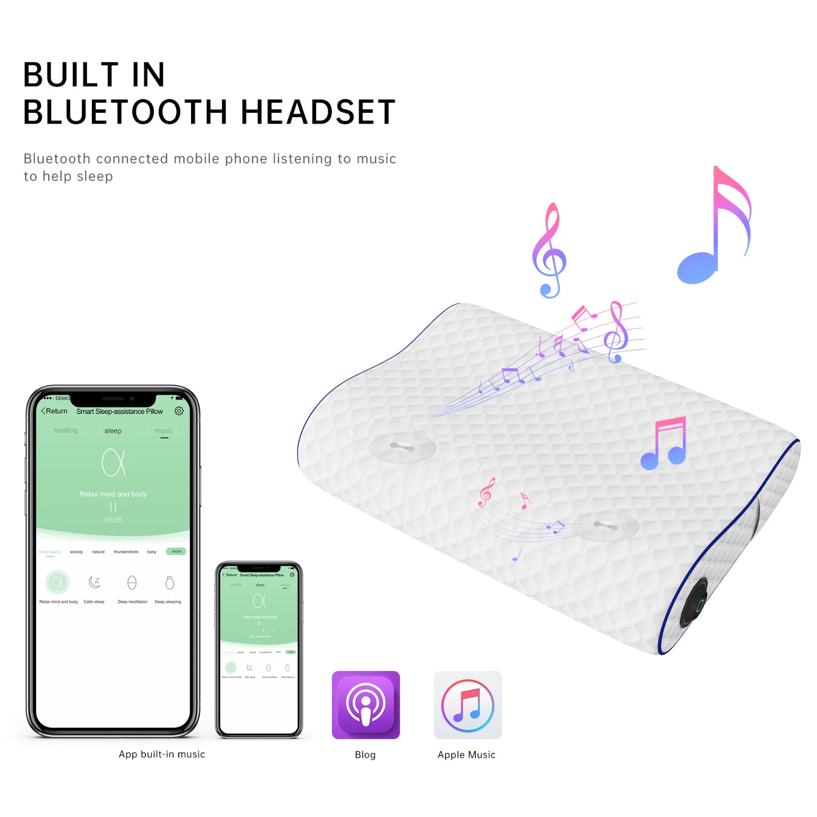 Smart Memory Foam Bed Pillow Carbon Fibre heating Far Infrared Therapy Built-in Bluetooth Speaker Play Music Sleep Monitoring 4