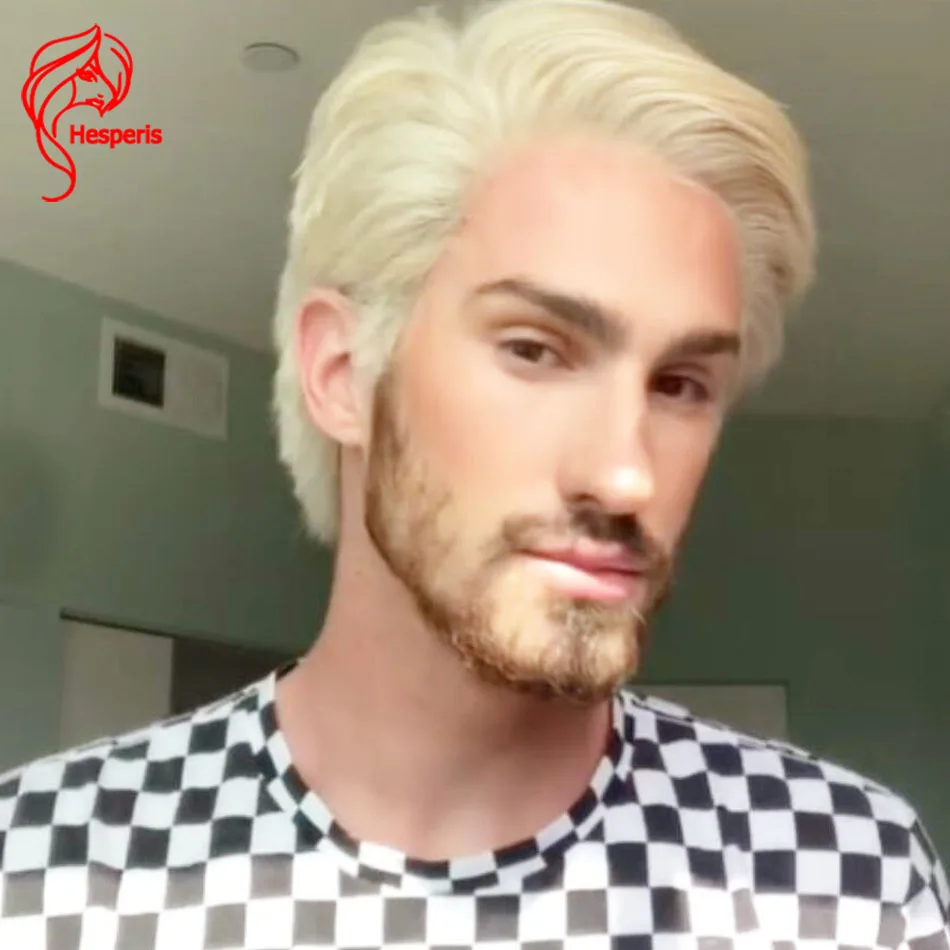 Hesperis Full Lace Human Hair Wig Pre Plucked Brazilian Remy Short Cut Lace Wigs For Men Transparent 613 Blonde Color Men Wig