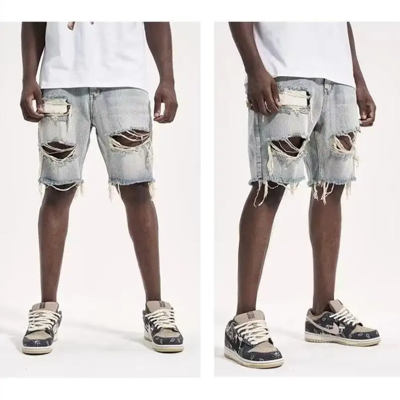

Мужские потертые джинсовые шорты, популярные облегающие шорты из денима в Корейском стиле, маленькие джинсы, модель w721 на лето, 2024