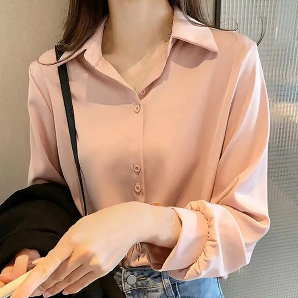 

Regular Fit Women Shirt Plus Size Long Sleeve Cardigan Women's Shirt with Turn-down Collar Soft Casual Ol Commute for Lady