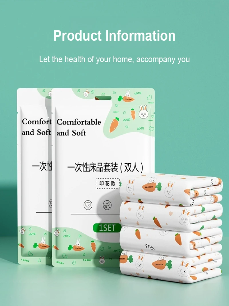 Disposable portable four-piece set of dirty hotel bedding thickened sheets travel pillowcase set high-quality non-woven material 2