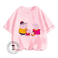 2024 Children Summer Peppa Pig Animated Cartoon Character Print Design O-neck Loose Version Type and Sporty Short Sleeve T-shirt 1