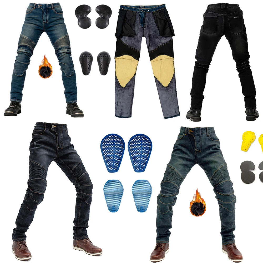 LOMENG Motorcycle Pants Winter Motorcycle Riding Jeans Kevlr Wear Plus Velvet Men's Pants Trousers With  Protection LM01