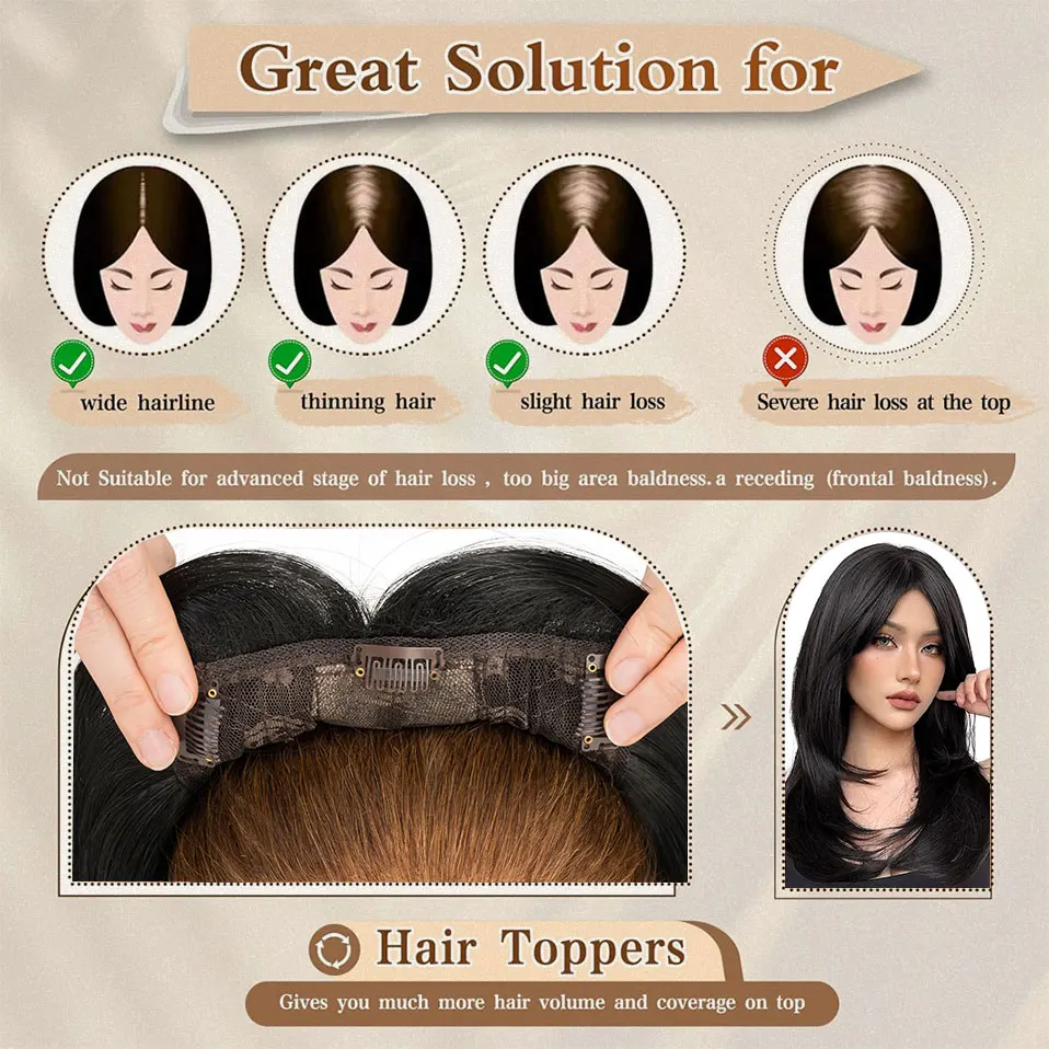 Synthetic 14'' Striaght Hair Toppers with Bangs for Women Natural Hairpieces Adding Hair Volume Topper Extensions hair extensions hair toppers
