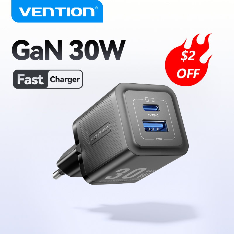  Vention GaN 30W Fast Charger for iPhone 15 14 13 12 PD3.0 Charger for iPad Pro Xiaomi Samsung USB Type C Mobile Phone Charger 