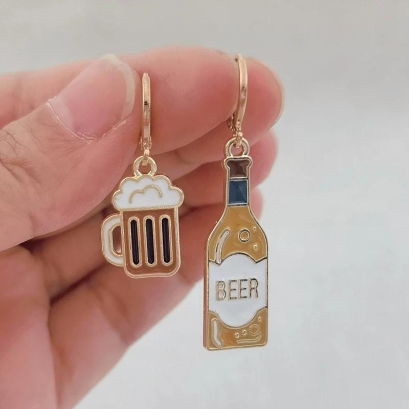 Beer Earrings,Wine Earrings,Miniature Food Earrings, Asymmetric