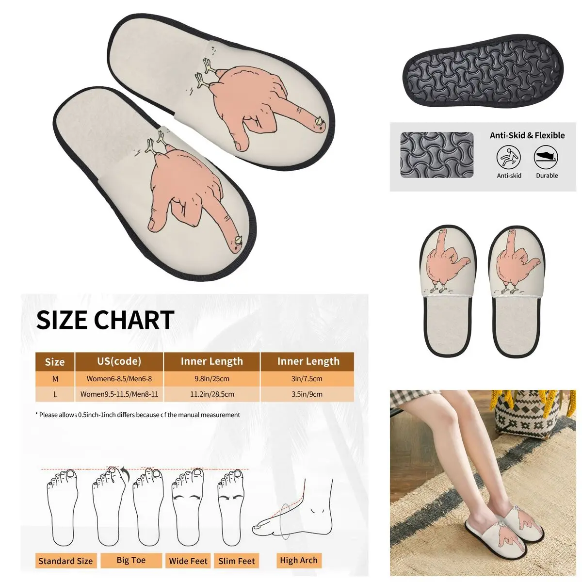 

3D printing Men Women Furry Indoor slippers,gesture middle finger pigeon nice-looking special Anti-skid Slippers