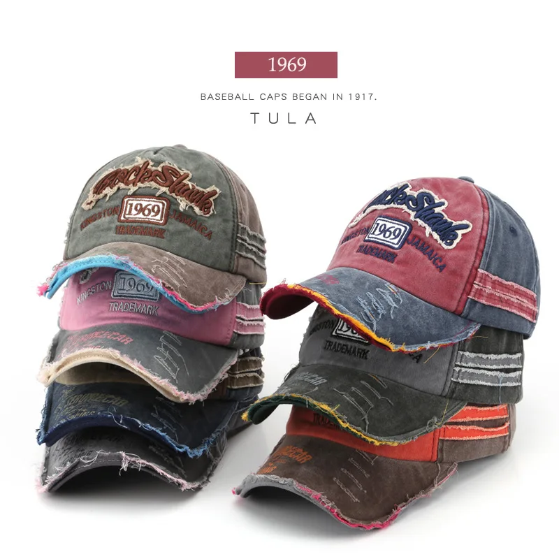 

Retro Washed Baseball Cap 1969 Letter Embroidery Hole Adjustable Baseball Cap Fashion Men And Women Hat Cotton Sunshade Cap