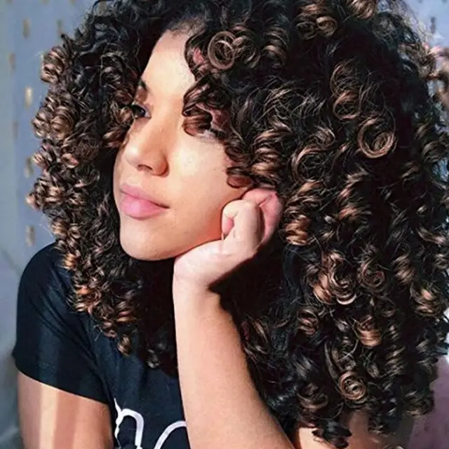 Curly Afro Blonde Wig With Bangs Shoulder Length Wigs Afro Kinkys Wigs Synthetic Curly Full Wig For Black Women 2
