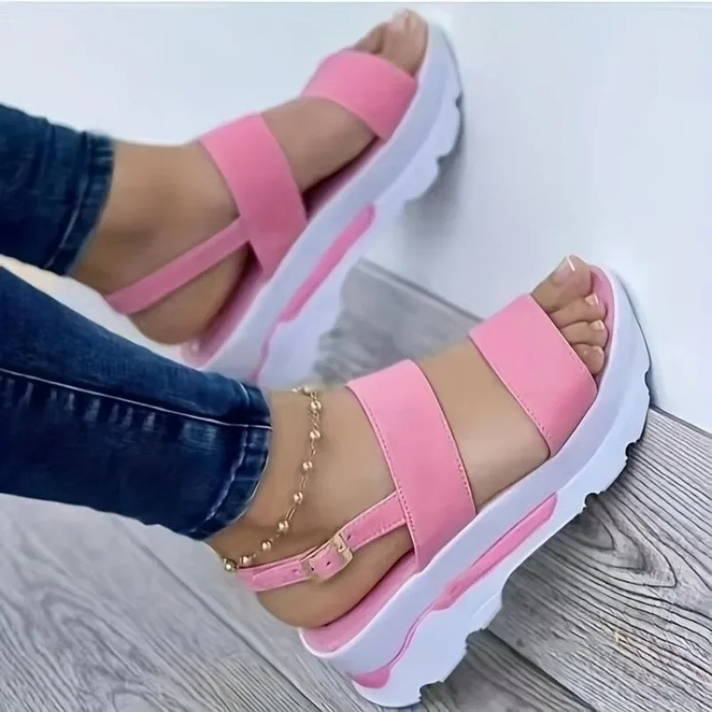 Women Sandals Women Flats Comfortable Sandals Women Summer Platform Sandals Buckle Strap Open Toe Thick Bottom Punk Ladies Casual Flats Beach Shoes Sandalias De Mujer