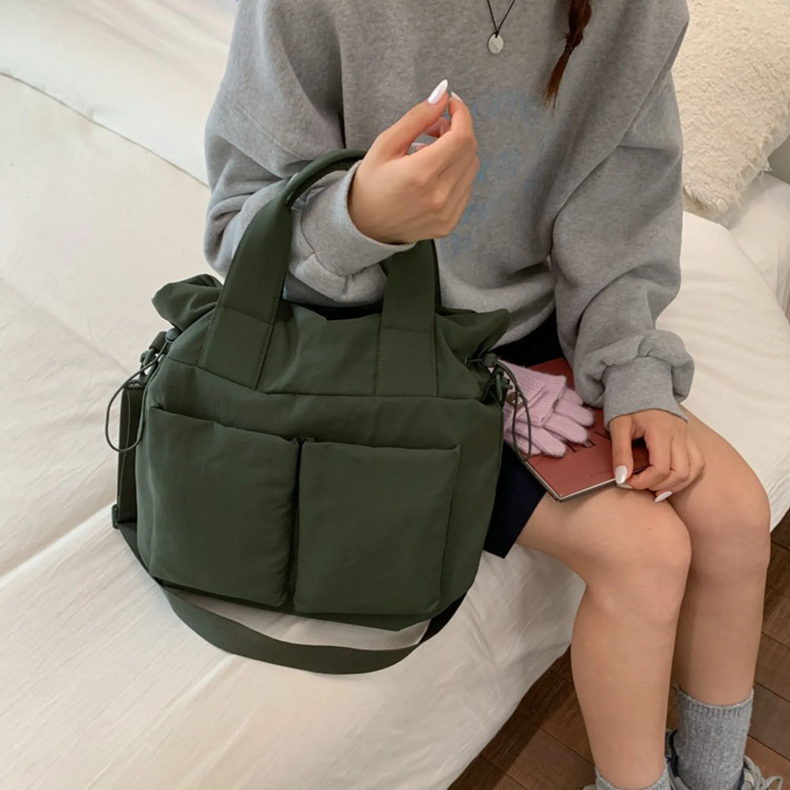 Women Nylon Crossbody Bag with Multiple Pockets Underarm Bag Tote Handbag Large Capacity for Daily Travel Work