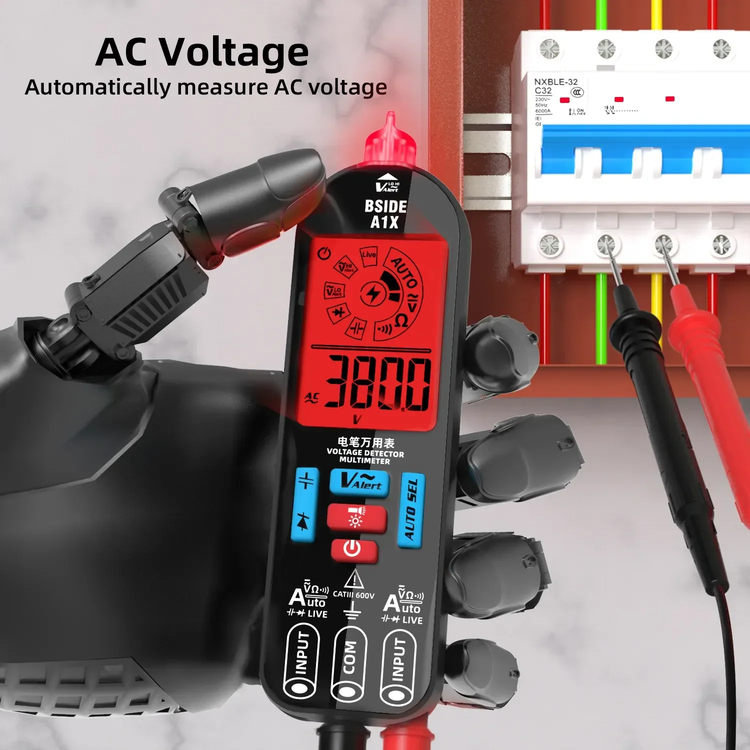 BSIDE A1X Voltage Tester Pen Multimeter Electronic USB Tester Breakpoint AC DC Non-Contact NCV Live Auto Diode Capacitance Hz digital multimeter multimeter tester voltage detector tester