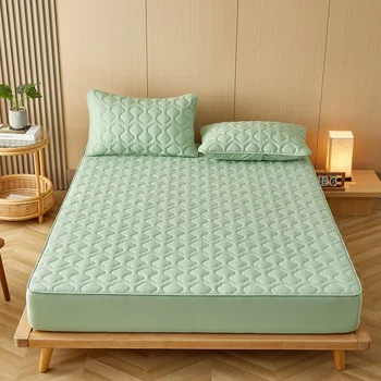 Coprimaterasso in cotone ispessito, coprimaterasso imbottito trapuntato, biancheria da letto morbida ipoallergenica 140/160/200x200 cm 1