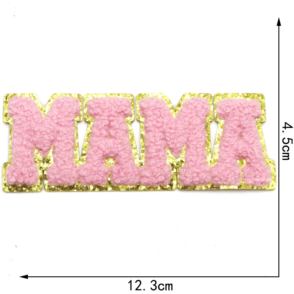 1PC Mama Baby Brief Chenille Patch Stickerei Patch Eisen Auf Patches Für Kleidung thermoadhäsive Patches Auf Kleidung Nähen DIY – Detail 7