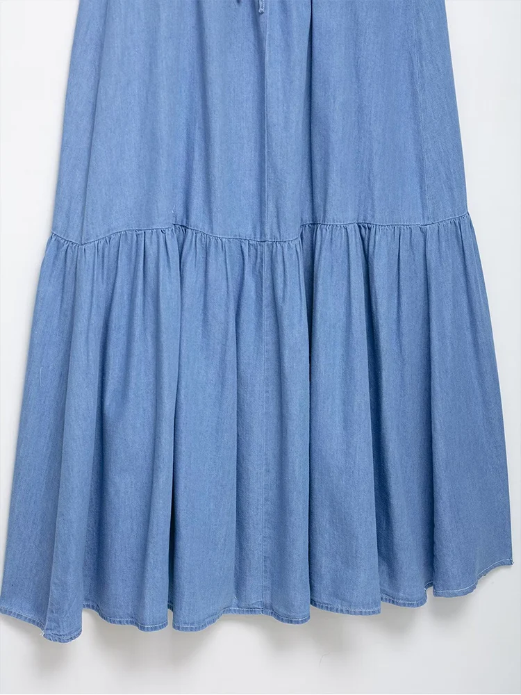 TFMLN Casual Denim Strap Midi Dress For Women New Style Slimming V Neck Blue Cowboy Sling Dresses Bow Decoration Summer Cloths