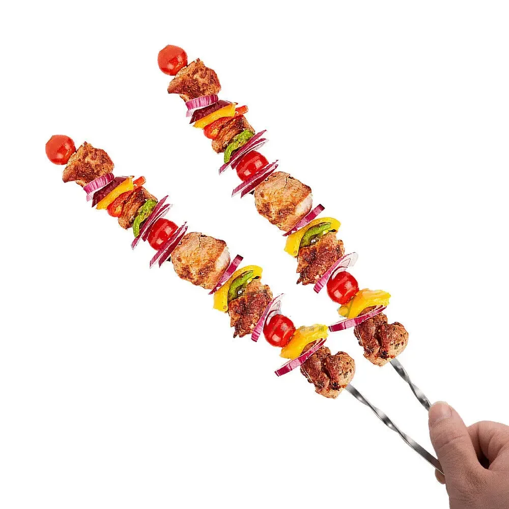 12Pcs Metal Barbecue Skewer Flat Sticks Outdoor Camping Picnic Meat Vegetable Grill BBQ Skewers Sticks Kitchen Accessories
