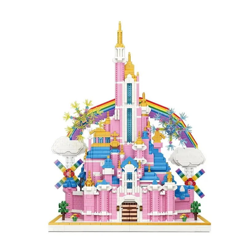 

MY92002 Building blocks rainbow cloud fairy tale castle Japanese Korean toy girl princess pink decoration fantasy castle