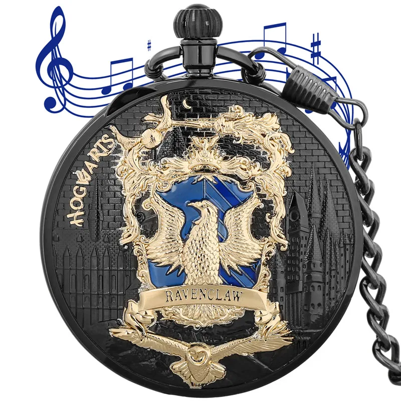 Special Musical Pocket Watch with Golden Eagle Playing Song Clock Men Women Quartz Movement Timepiece Pendant Chain Xmas Gift